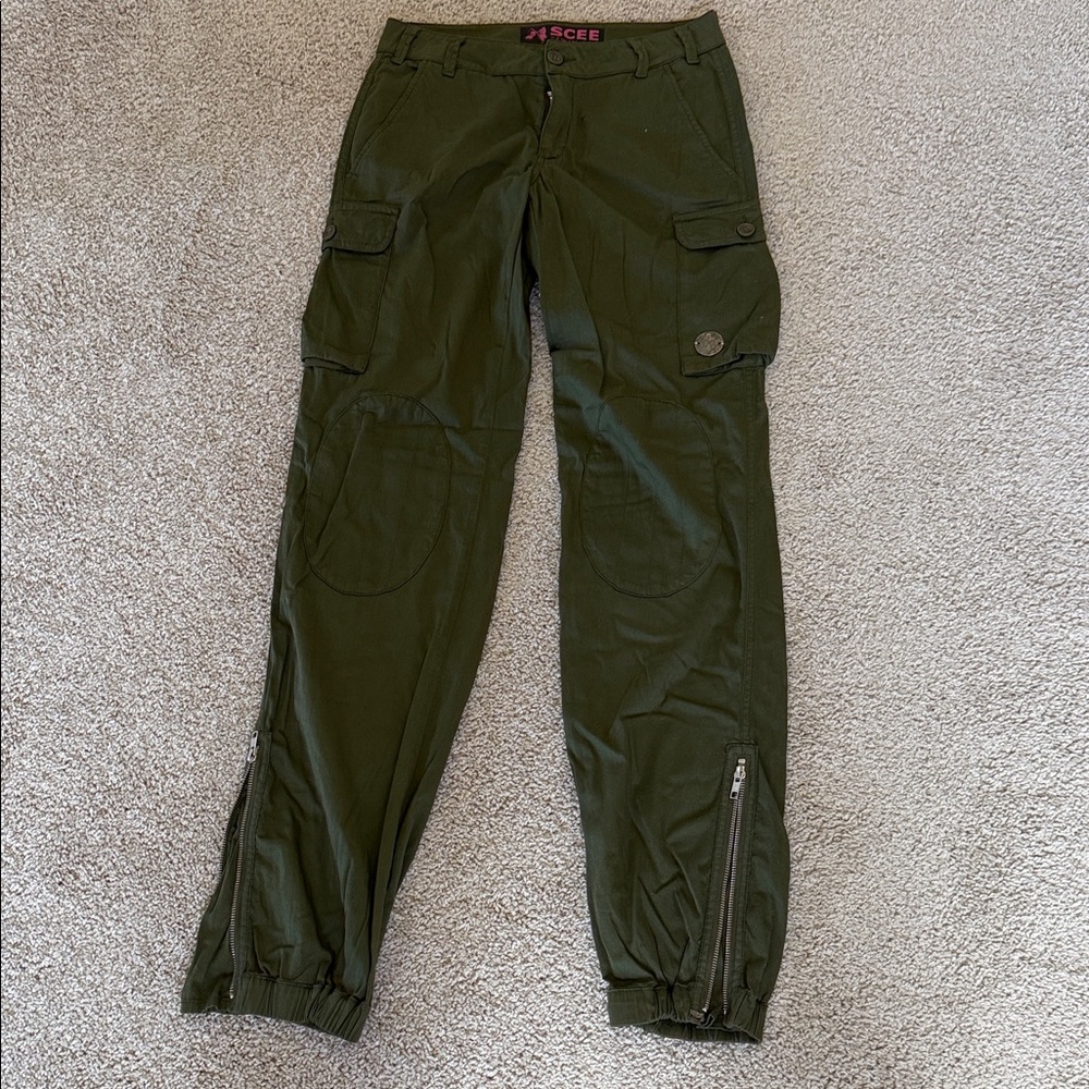 Green Women's Straight Leg Pants cargo pants made in Italy very unique
